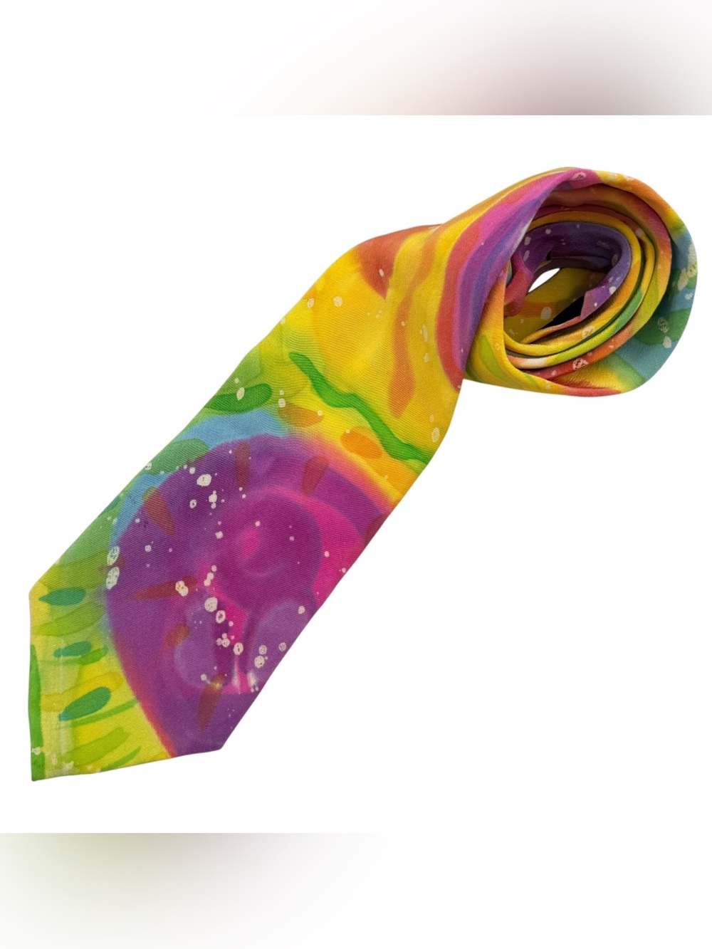 VTG Michelle Newman Hand Painted Silk Tie Abstract Rainbow Wearable Art
